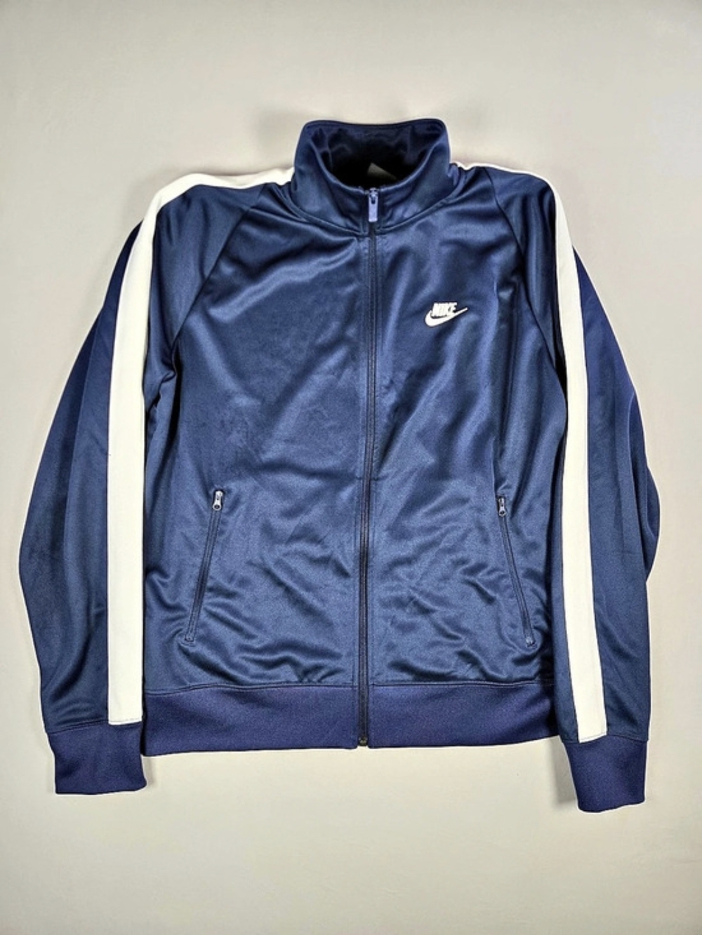 Nike Full Zip Track Jacket Navy Blue White Stripe Athleisure Size L